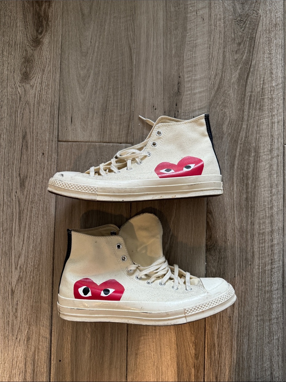 Comme des Garçons High-Top Canvas Sneakers - Cream with Red Heart